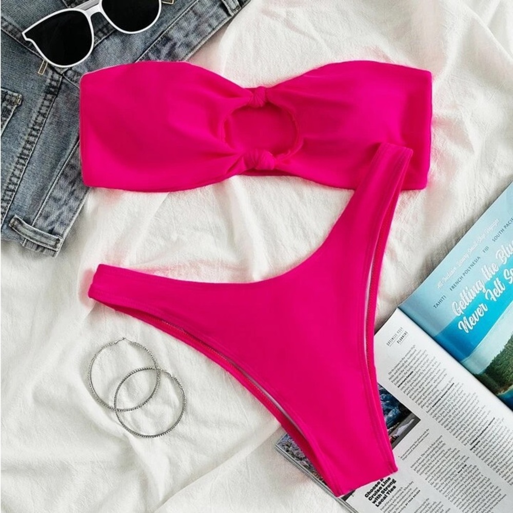 Shein knot pink bandeau bikini